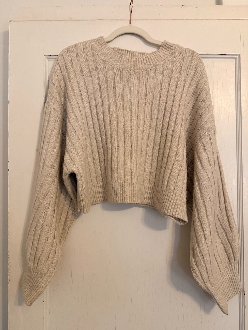Altar'd State Cropped Ribbed Sweater - Oatmeal (Light Beige)
